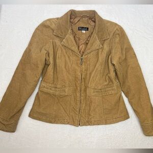 Mudd Y2K Tan Corduroy Zip Up Collared Jacket Academia sz XL Preppy Gilmore Girls